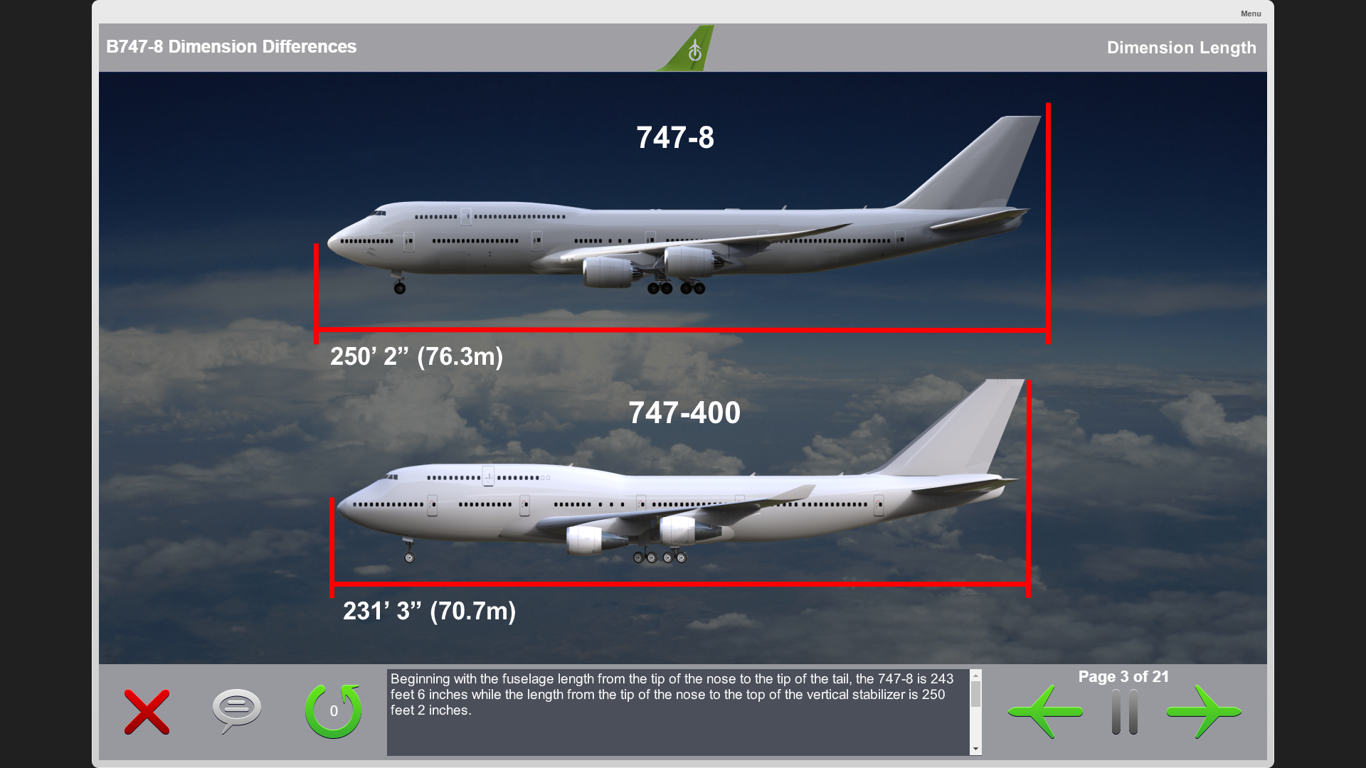 747 dimensions differences