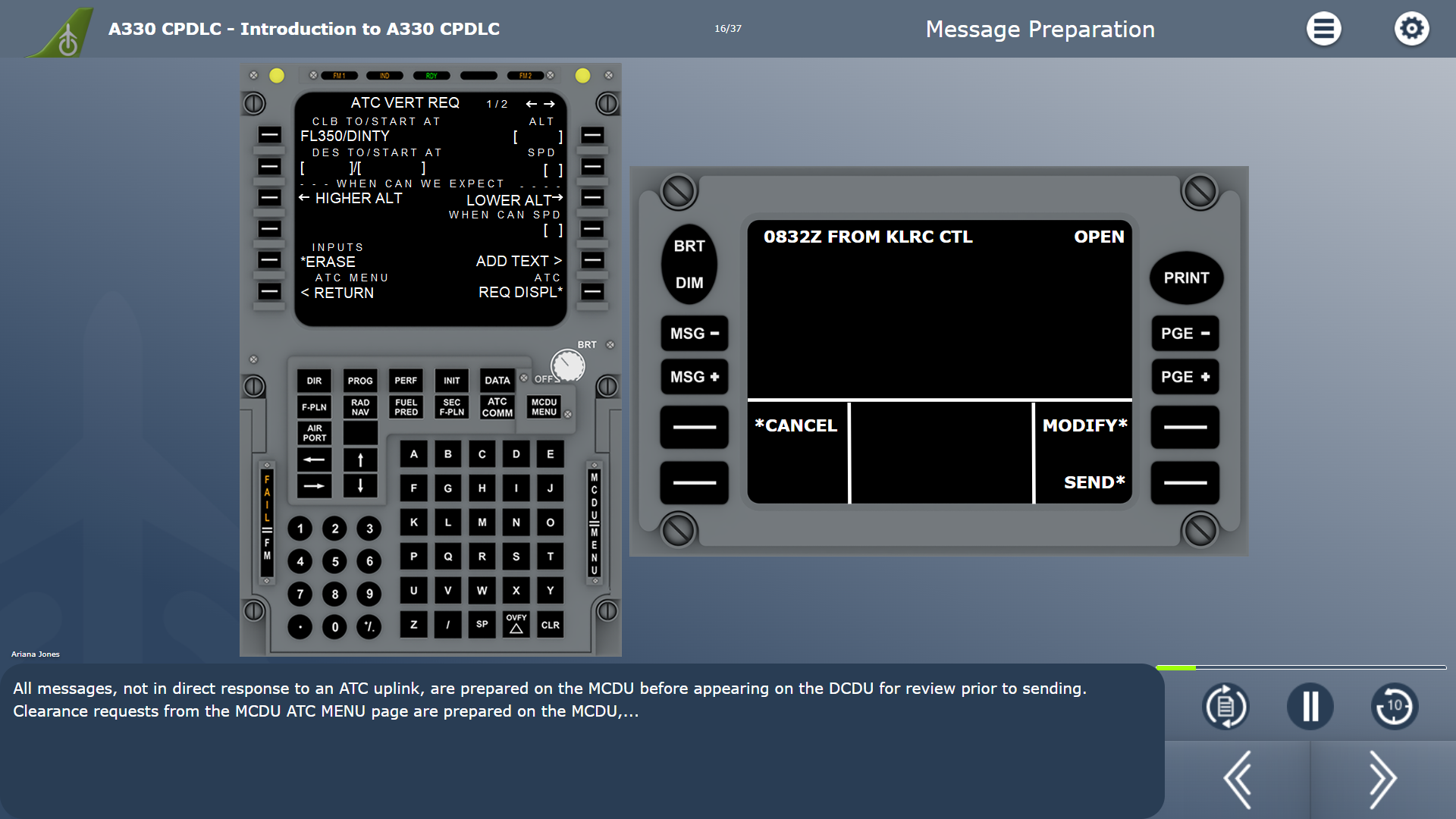 CPDLC (A330) - message prep