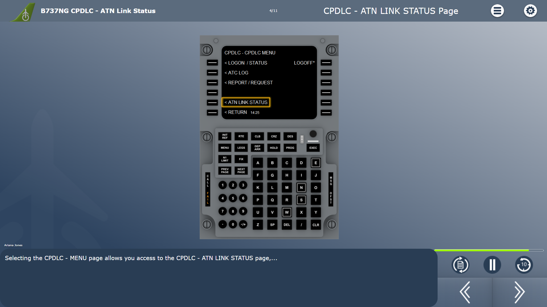 CPDLC (B737NG) - atn link status