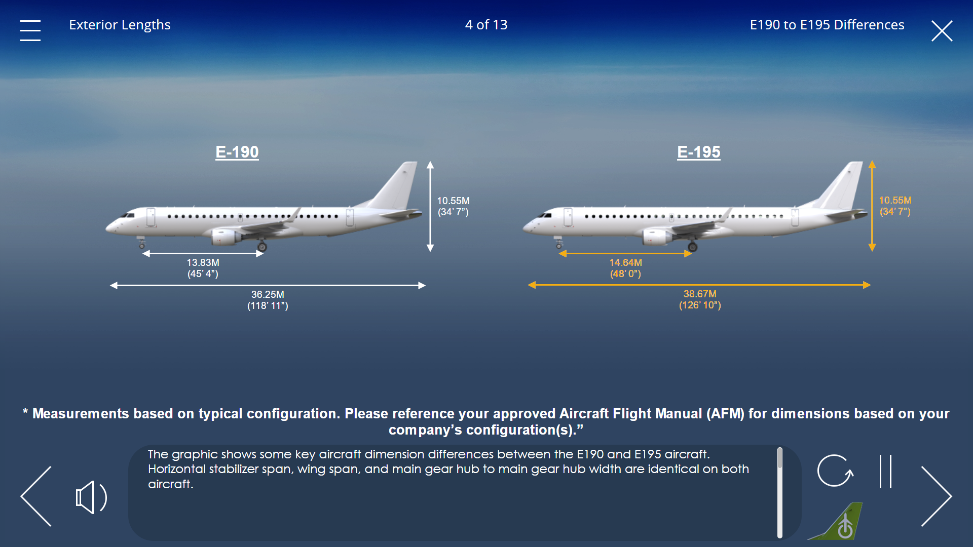 E190 to E195 differences aircraft length