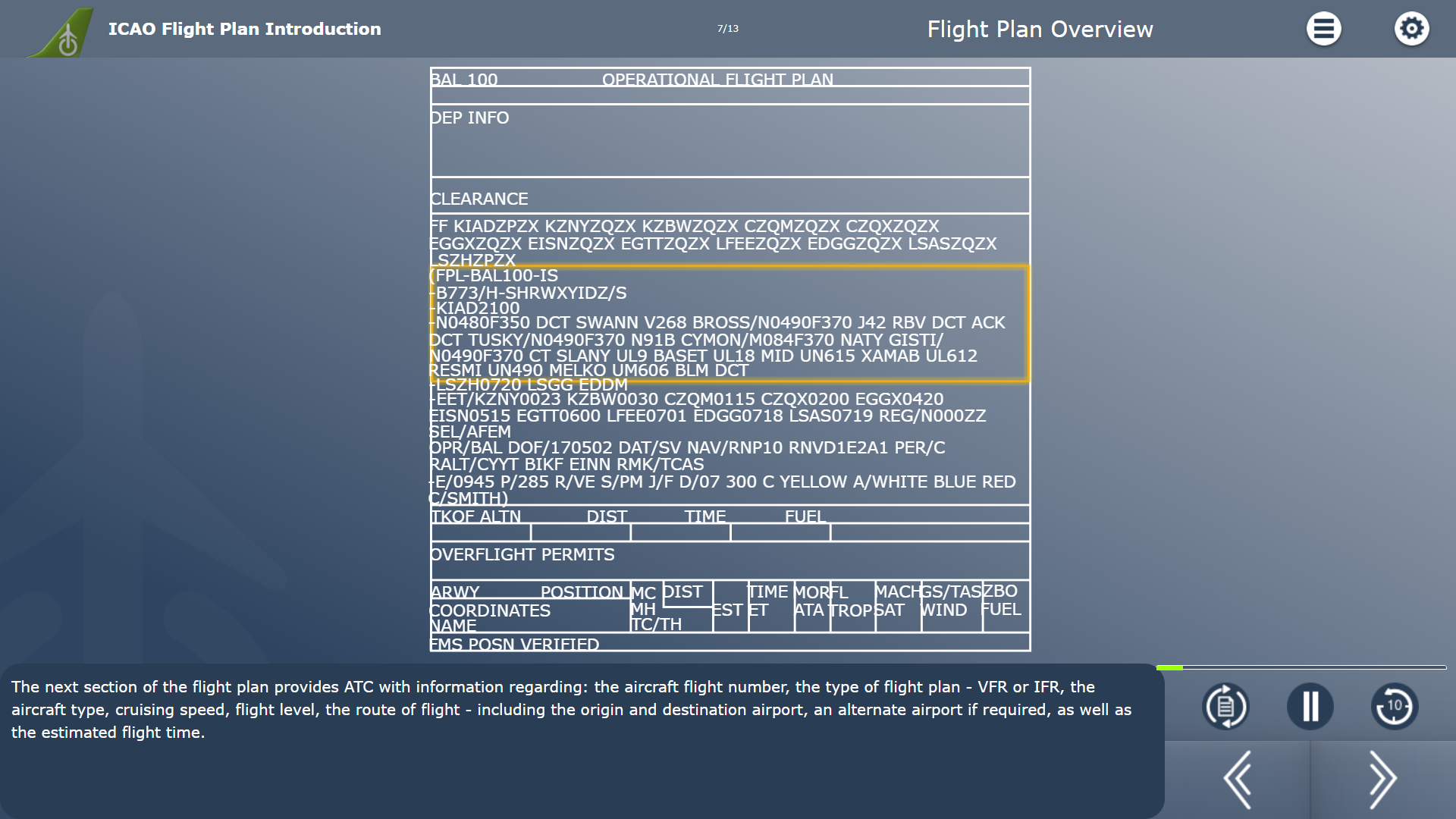 icao - flight plan overview