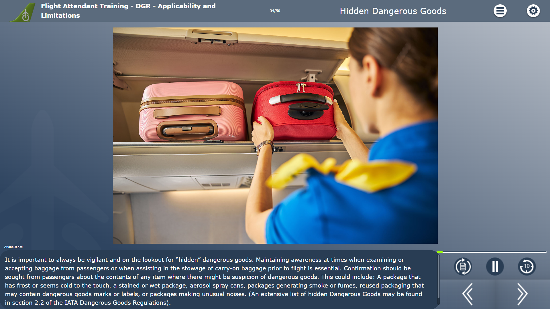 Flight Attendant placing bags in overhead bin